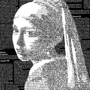 Collage hecho con tiras de texto recortadas y pegadas sobre papel.