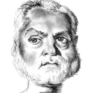 Retrato de Gianni Versace dibujado a lápiz por Miguel Angel Lozano Bonora