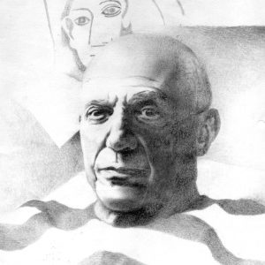 Retrato de Pablo Picasso dibujado a lápiz por Miguel Angel Lozano Bonora